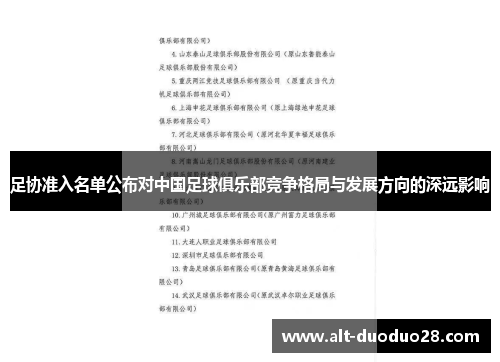 足协准入名单公布对中国足球俱乐部竞争格局与发展方向的深远影响